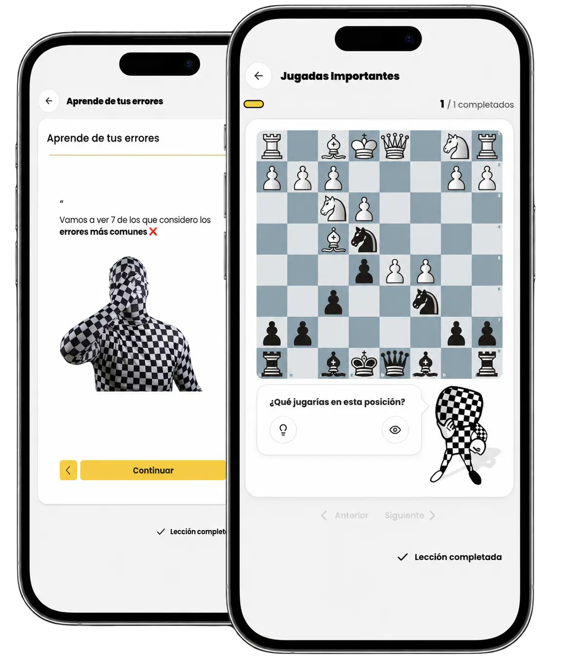 Curso de ajedrez para principiantes en dos teléfonos móviles